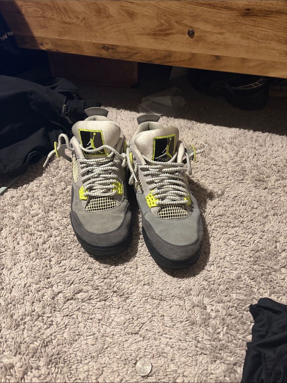 Jordan Grey and Neon Yellow Retro Sneakers air jordan 4 neon size 10.5 mens